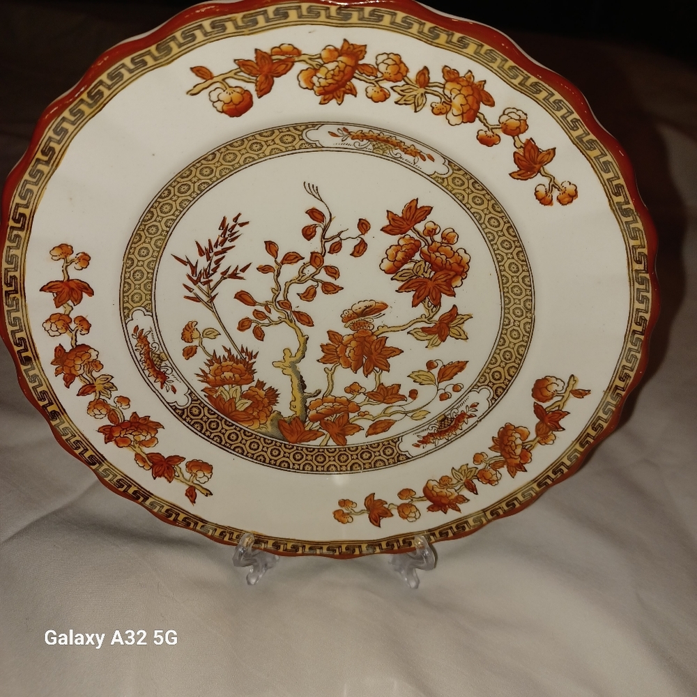 VTG COPELAND SPODE INDIA TREE SAUCER PORCELAIN ORANGE RUST 6"5 ON A CREAM EARTHE